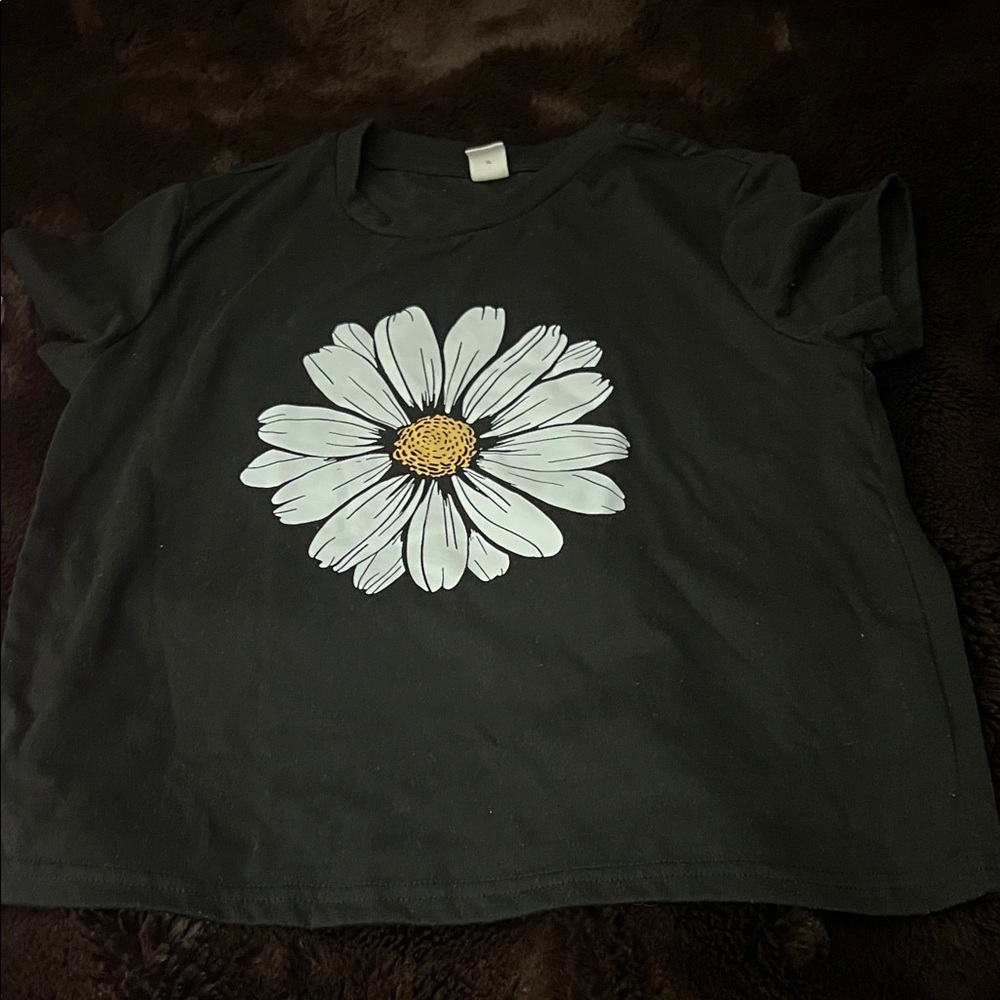 SHEIN Black Tee with Large White Daisy